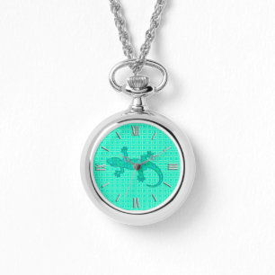 Montre Gecko tribal de batik - turquoise/paon