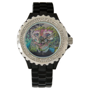 Montre Genre fou de graffiti de crâne d'horreur