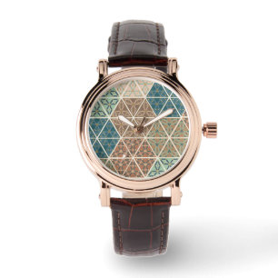 Montre Geo extérieur XI motif tribal bleu et vert de