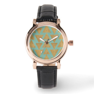 Montre Geo Step extérieur Motif Gold et Turquoise