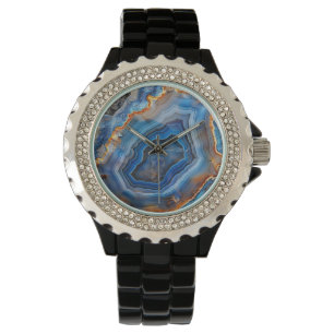 Montre Geode Blue Gold Crystals Quartz Rock
