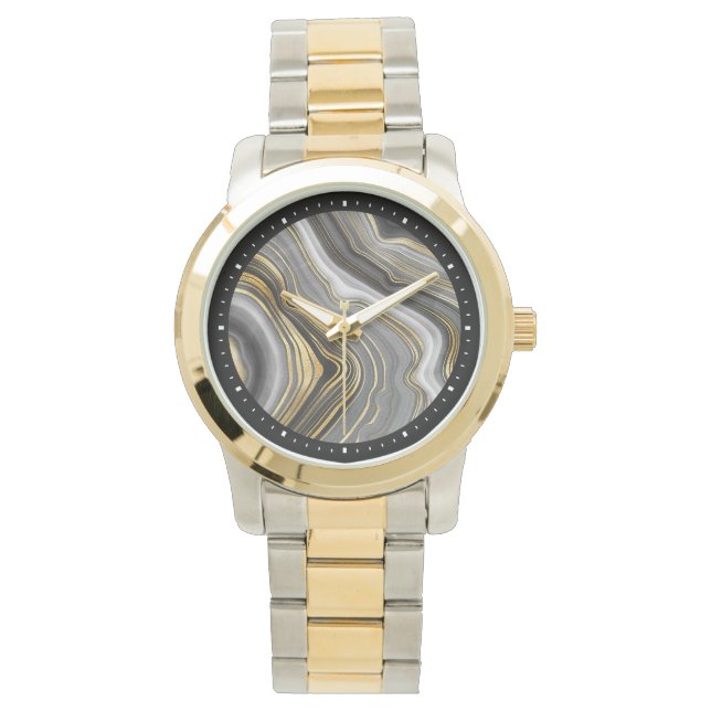 Montre Géode de pierre précieuse en agate moderne or et g (devant)