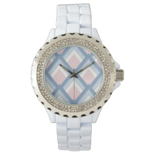 Montre géométrique Abstraite, bleue, rose et blanc cassé