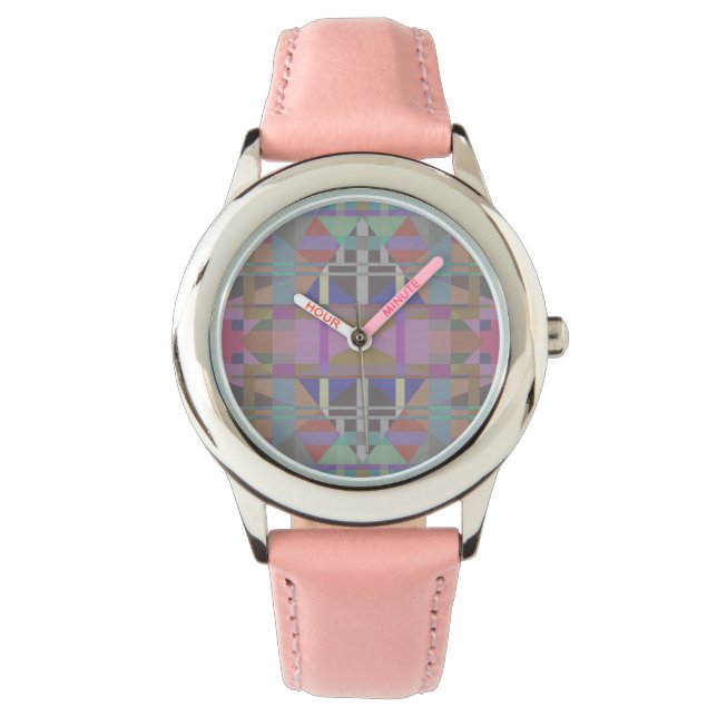 Montre Géométrique vert violet rose (devant)
