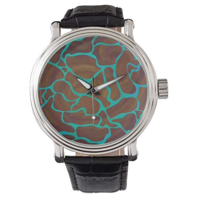 Montre Girafe Marron et Imprimé Sarcelle (devant)