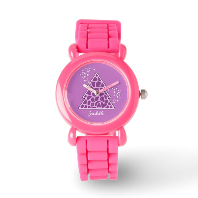 Montre Girafe violet sapin de Noël (Recto)