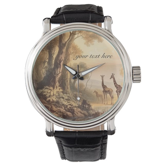 Montre girafes botaniques vintages, personnalisables (devant)