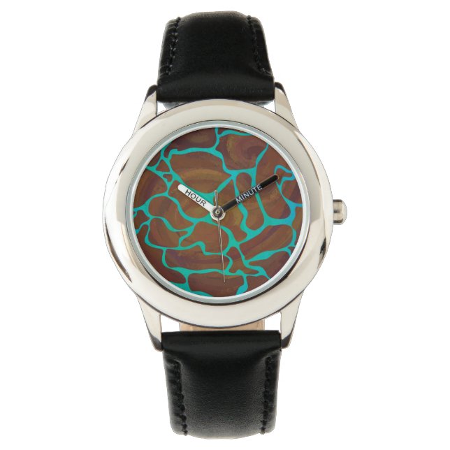 Montre Giraffe Impression Brown et Turquoise (devant)