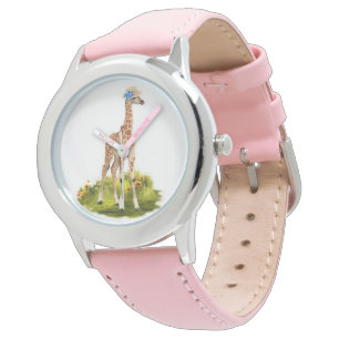 Montre Giraffe pour enfants en Casquette bleu Fleur Montr
