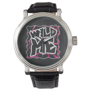Montre Giraffe rose chaude et noire