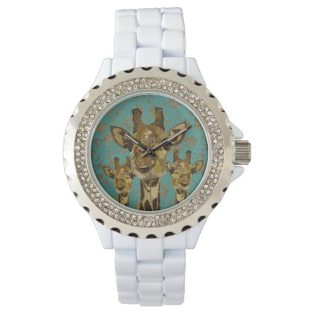 Montre Giraffes en or Damas Floral Retro Watch (devant)