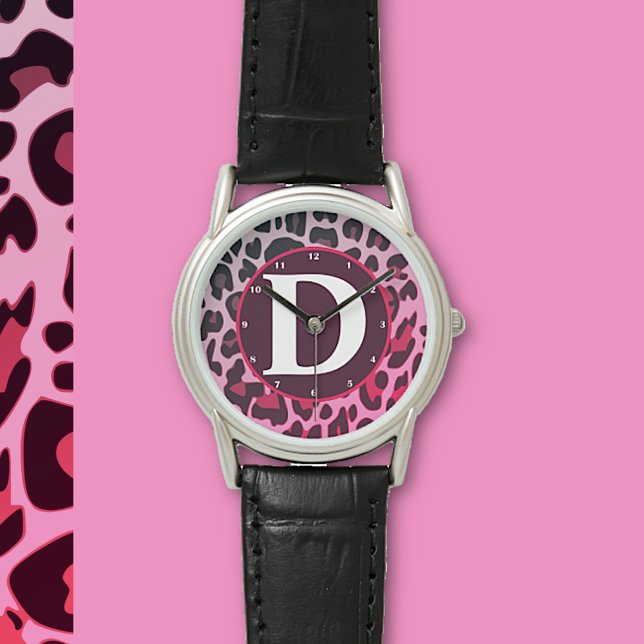 Montre Girl Leopard Leo Motif Impression Design Monogramm (Créateur téléchargé)