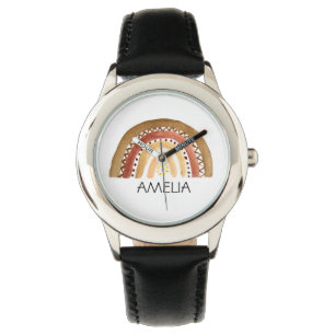 Montre Girls Cute Boho Aquarelle Arc-en-ciel et nom