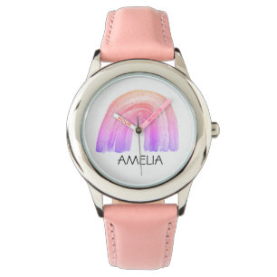 Montre Girls Cute Boho Aquarelle Arc-en-ciel et nom Paste
