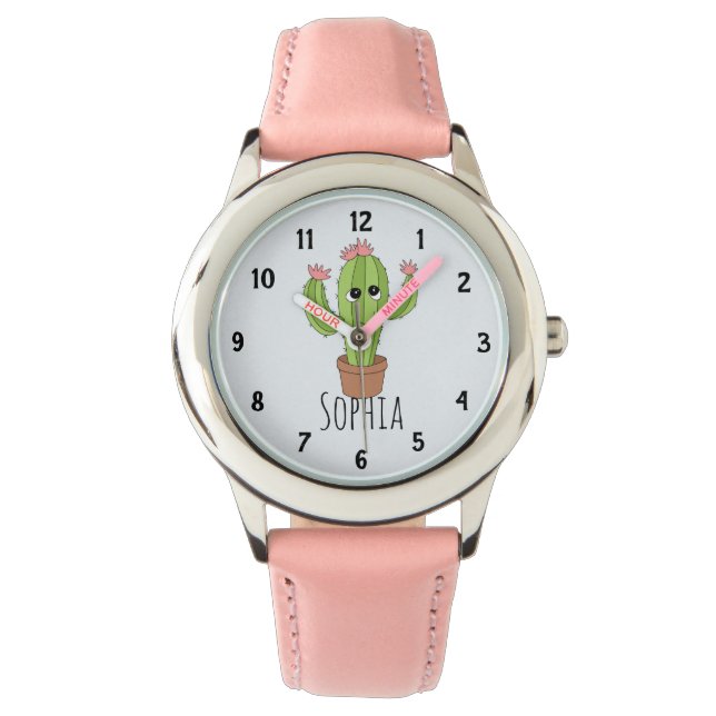 Montre Girls Cute Kawaii Cactus Dessin et nom Enfants (devant)