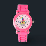 Montre Girls mignonne Magical Rainbow Unicorn et nom Enfa<br><div class="desc">Cette jolie montre pour enfants magique présente une adorable licorne d'arc-en-ciel peinte à la main avec un arrière - plan rose. Ce joli design coloré dispose également d'un endroit où vous pouvez ajouter le nom de votre fille. Avec des chiffres clairs et faciles à lire, cette "première" montre est idéale...</div>