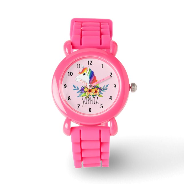 Montre Girls mignonne Magical Rainbow Unicorn et nom Enfa (Recto)