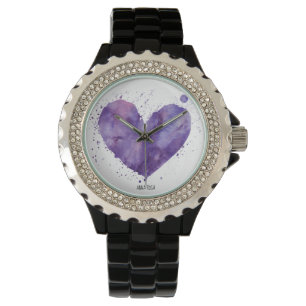 Montre *~* Girly Chic Purple Aquarelle Splatter Coeur
