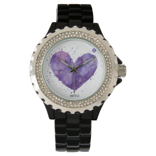 Montre *~* Girly Chic Purple Aquarelle Splatter Coeur (devant)
