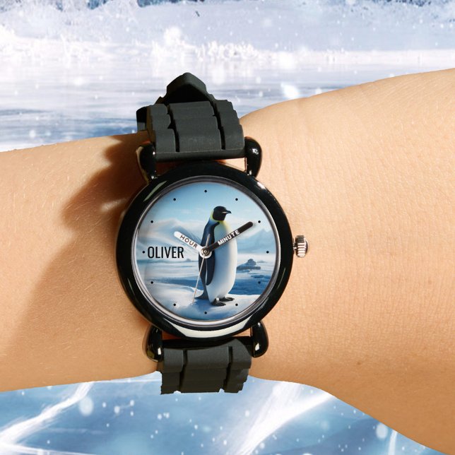 Montre Glace de pingouin mou cool (A cute watch featuring a painting of a penguin on ice. Nice for children as well as adults)
