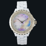 Montre Glam Lilac Gold Abstrait Peinture Élégant Monogram<br><div class="desc">Personnalisez facilement ce style glamour abstrait couleur lilas peinture et faux or spray arrière - plan avec vos détails personnalisés.</div>