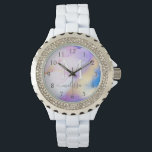 Montre Glam Lilac Gold Abstrait Peinture Élégant Monogram<br><div class="desc">Personnalisez facilement ce style glamour abstrait couleur lilas peinture et faux or spray arrière - plan avec vos détails personnalisés.</div>