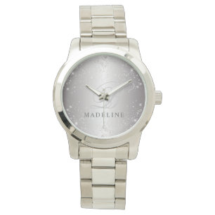 Montre Glam Metallic Silver Parties scintillant Nom perso
