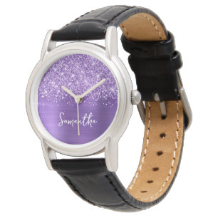 Montre Glittery Amethyst Purple Glam Nom blanc