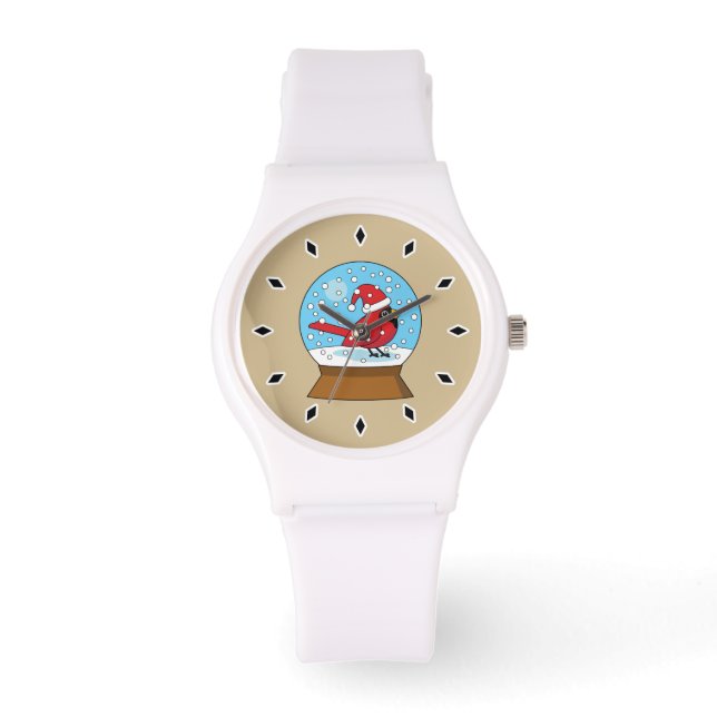 Montre Globe des neiges avec cardinal rouge mignon (Recto)