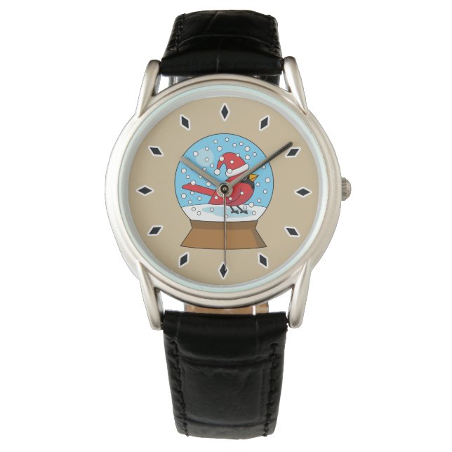 Montre Globe des neiges avec cardinal rouge mignon (devant)