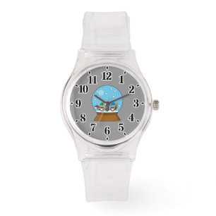 Montre Globe des neiges avec trois Chouettes Gnomes