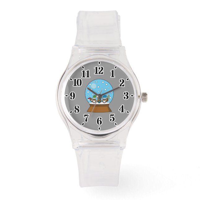 Montre Globe des neiges avec trois Chouettes Gnomes (Recto)