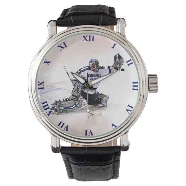 Montre Goalkeeper De Hockey Sur Glace Avec Votre Nom Dess (devant)