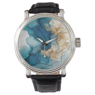 Montre Gold and Blue alcohol ink grunge pattern 1
