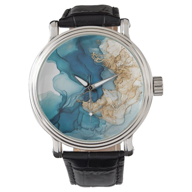 Montre Gold and Blue alcohol ink grunge pattern 1 (devant)