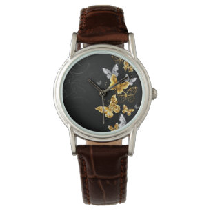 Montre Gold and white butterflies