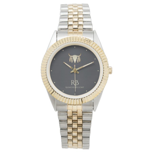 Montre Gold Buffalo Skull Black Metallic Watch (devant)
