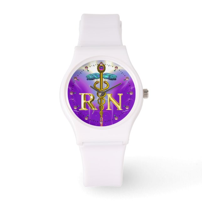 Montre GOLD CADUCEUS SYMBOLE INFIRMIER INSCRIT /Purple (Recto)