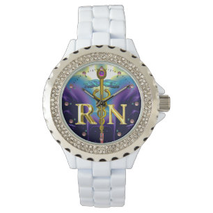Montre GOLD CADUCEUS SYMBOLE INFIRMIER INSCRIT Purple Blu