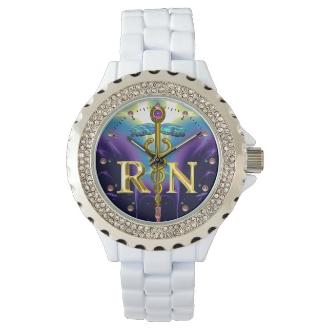 Montre GOLD CADUCEUS SYMBOLE INFIRMIER INSCRIT Purple Blu (devant)