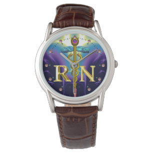 Montre GOLD CADUCEUS SYMBOLE INFIRMIER INSCRIT Purple Blu