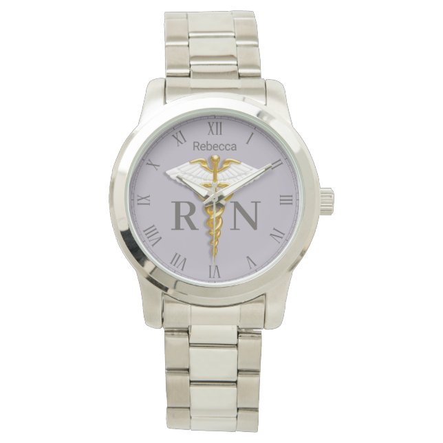 Montre Gold Caduceus White Wings Infirmière inscrite RN (devant)