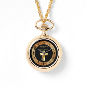 Montre Gold Christian Crucifix Cross avec un dicton drôle