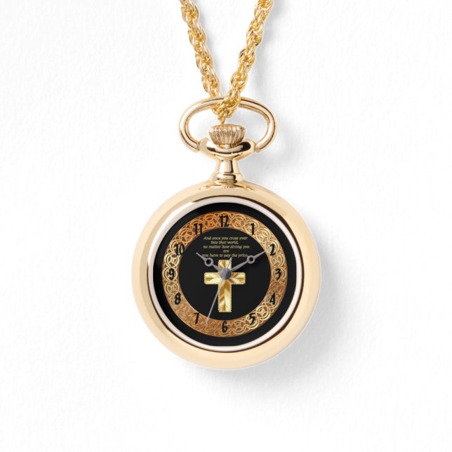 Montre Gold Christian Crucifix Cross avec un dicton drôle (Recto)