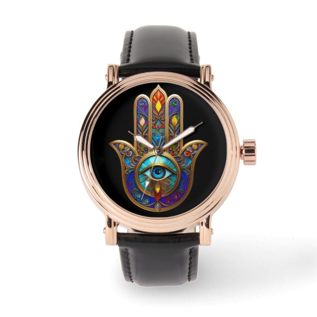Montre Gold Colorful Hamsa Turquoise Sapphire Third Eye  (Recto)