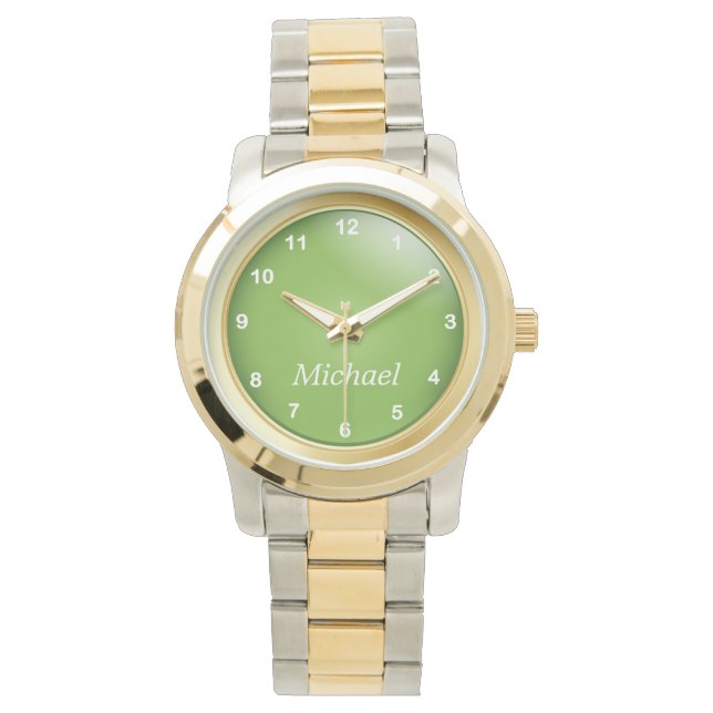 Montre Gold et Peridot vert avec chiffres blancs (devant)