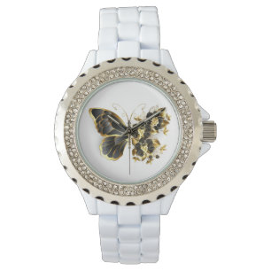 Montre Gold flower Butterfly with Black Orchid