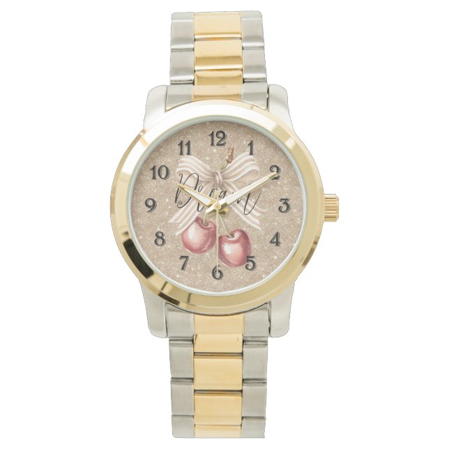Montre Gold Glitter Red Cherries (devant)
