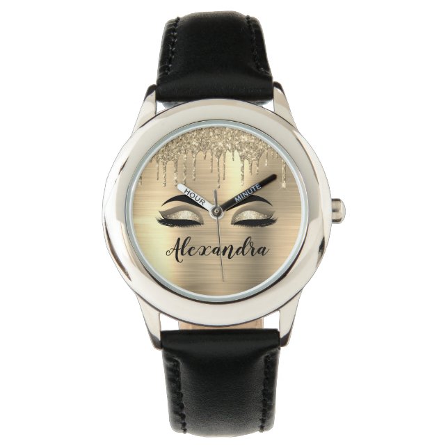 Montre Gold Glitter Sparkle Eyelashes Monogram (devant)