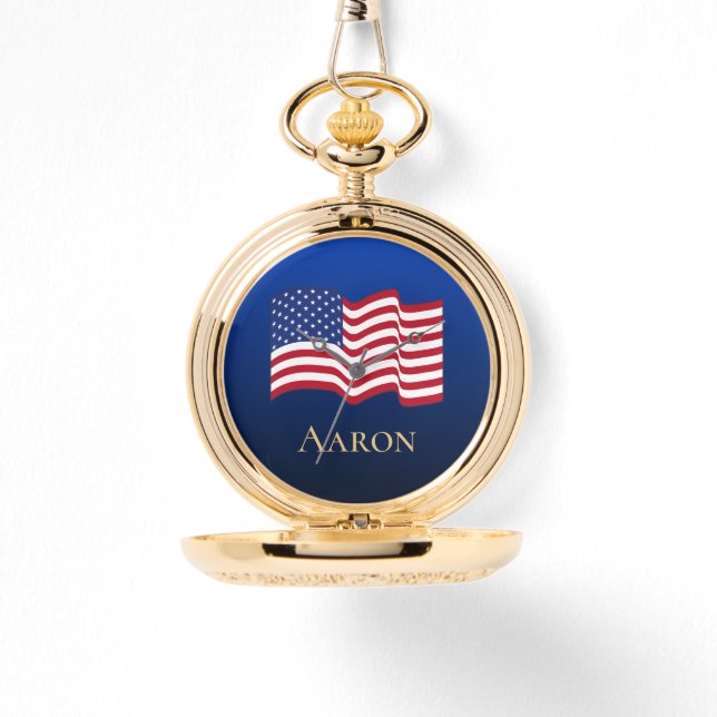 Montre Gold Personnalisé American Flag Pocket Watch (Recto)
